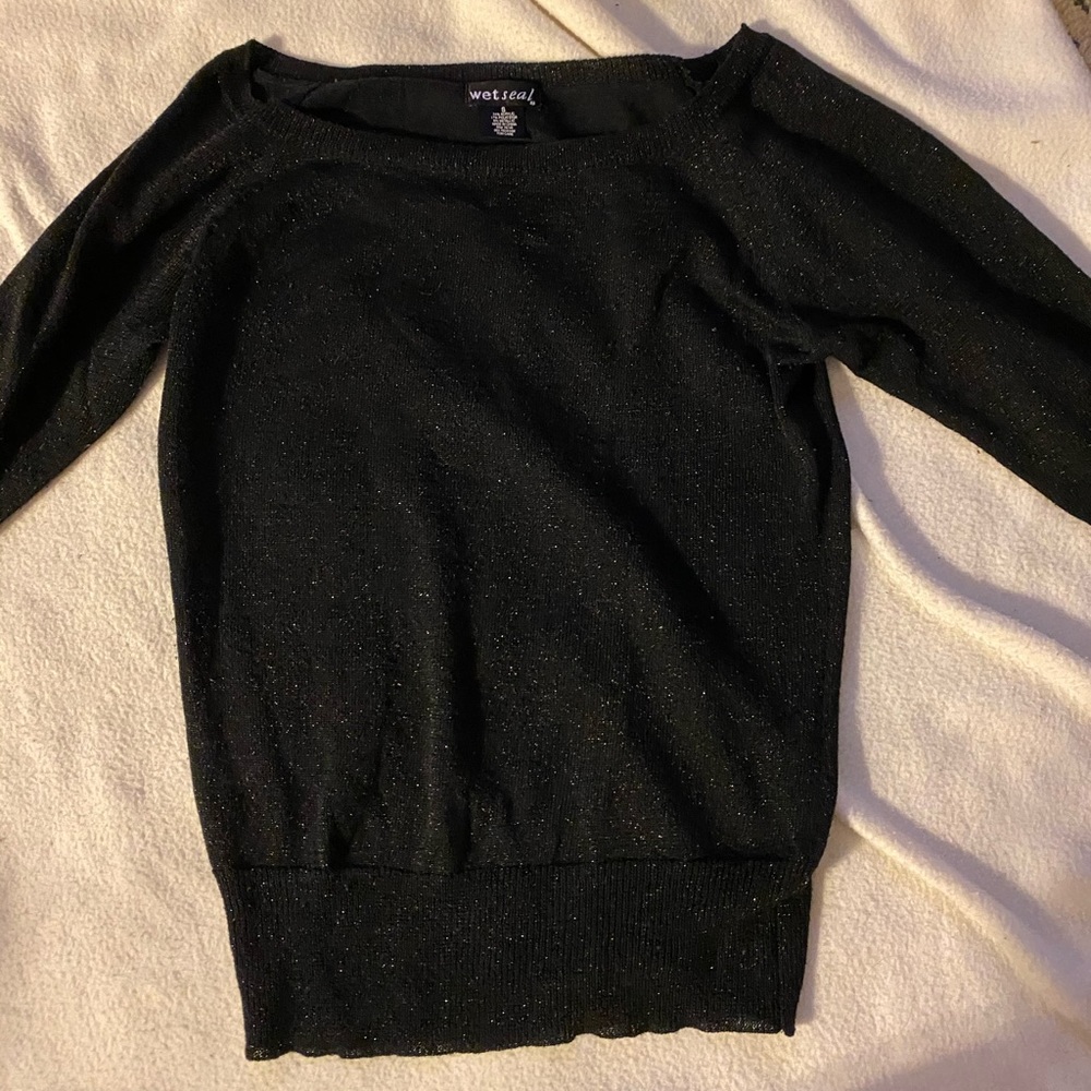 Sparkly Black 3/4 Sleeve Shirt S